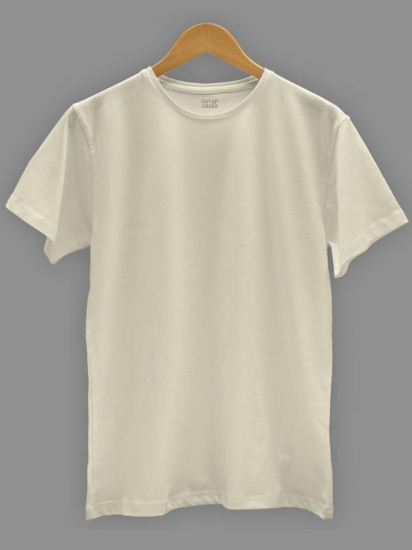 Men's off white t-shirt plain, round neck and half sleeve