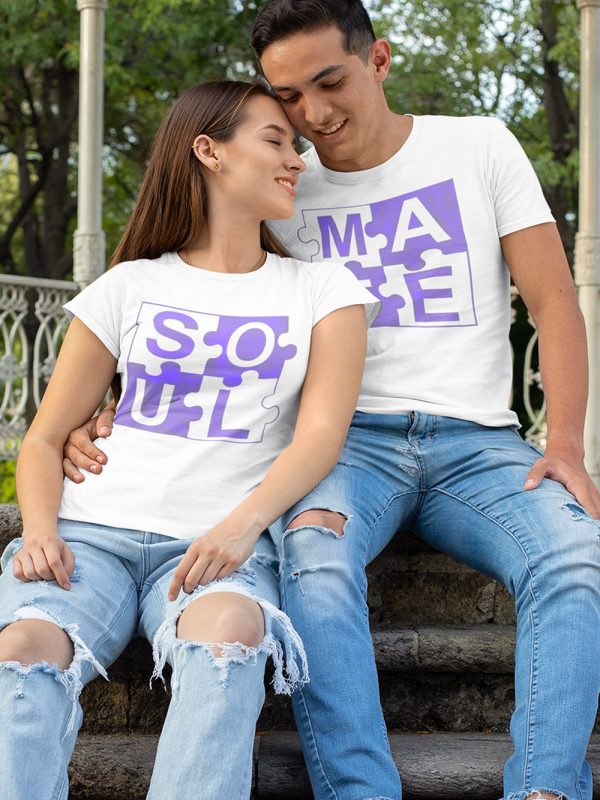 couple wearing soulmate couple t shirt
