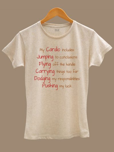 My Cardio Includes Women's T-shirt on a hanger