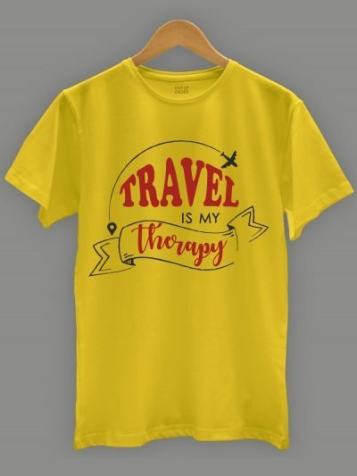travel is my therapy t-shirt for men on a hanger