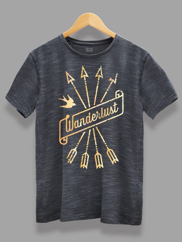 Wanderlust T-shirt for men on a hanger