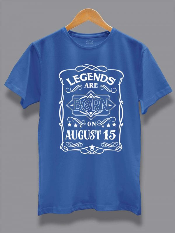 Buy Legends are Born in August T-shirt, displayed on a hanger