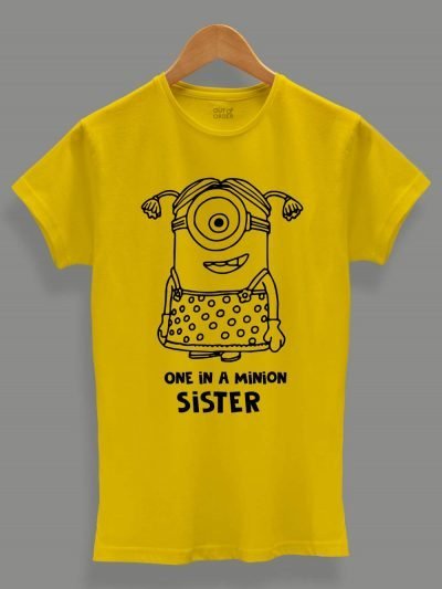 buy, One in a Minion Sister T-shirt, displayed on a hanger
