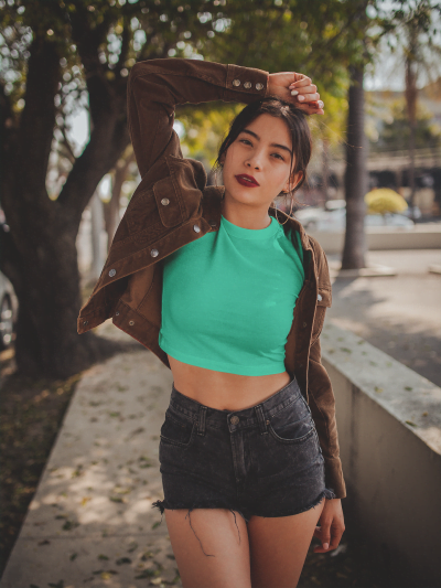 Buy Green Crop top Wore by a Model