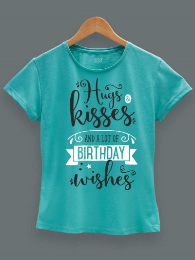 Buy Hugs and Kisses Women's Birthday T-shirt displayed on a hanger