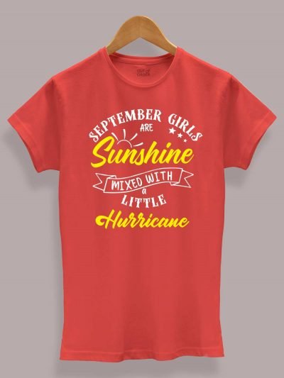 Buy Sunshine and Hurricane Women's Birthday T-shirt displayed on a hanger
