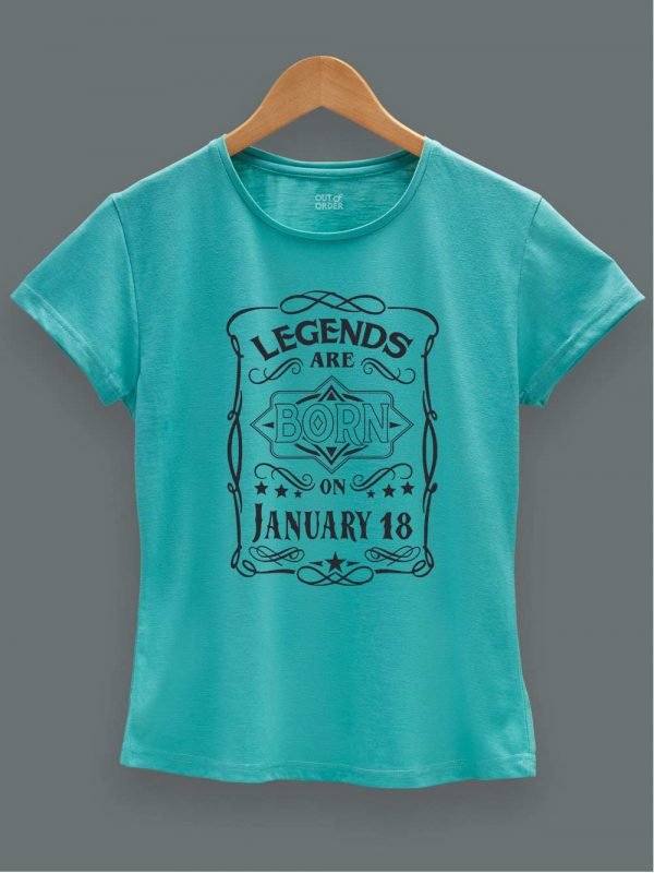 Buy Legends are Born in January T-shirt Women's displayed on a hanger