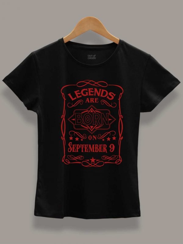 Buy Legends are Born in September T-shirt Women's displayed on a hanger