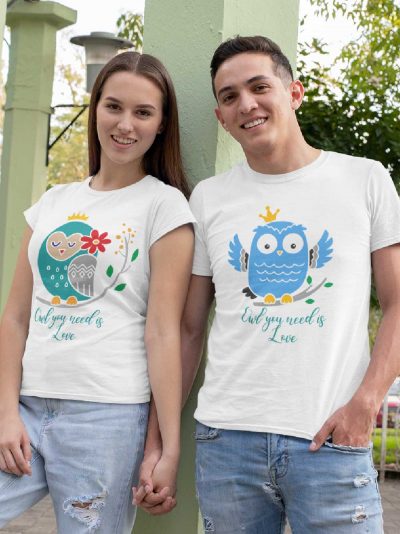 Couple wearing Owl You Need Couple T-shirt available for sale
