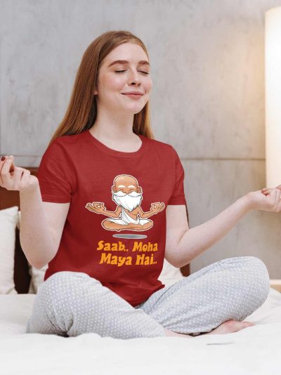 Women meditating wearing Sab Moha Maya Hai Women's T-shirt